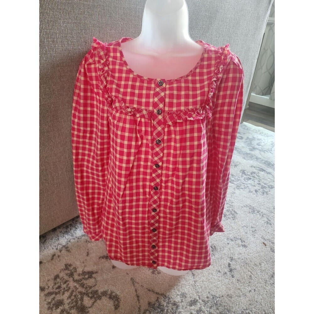 Anthropologie Women Holding Horses Button Up Shirt Size 6 Checkered 100% Cotton